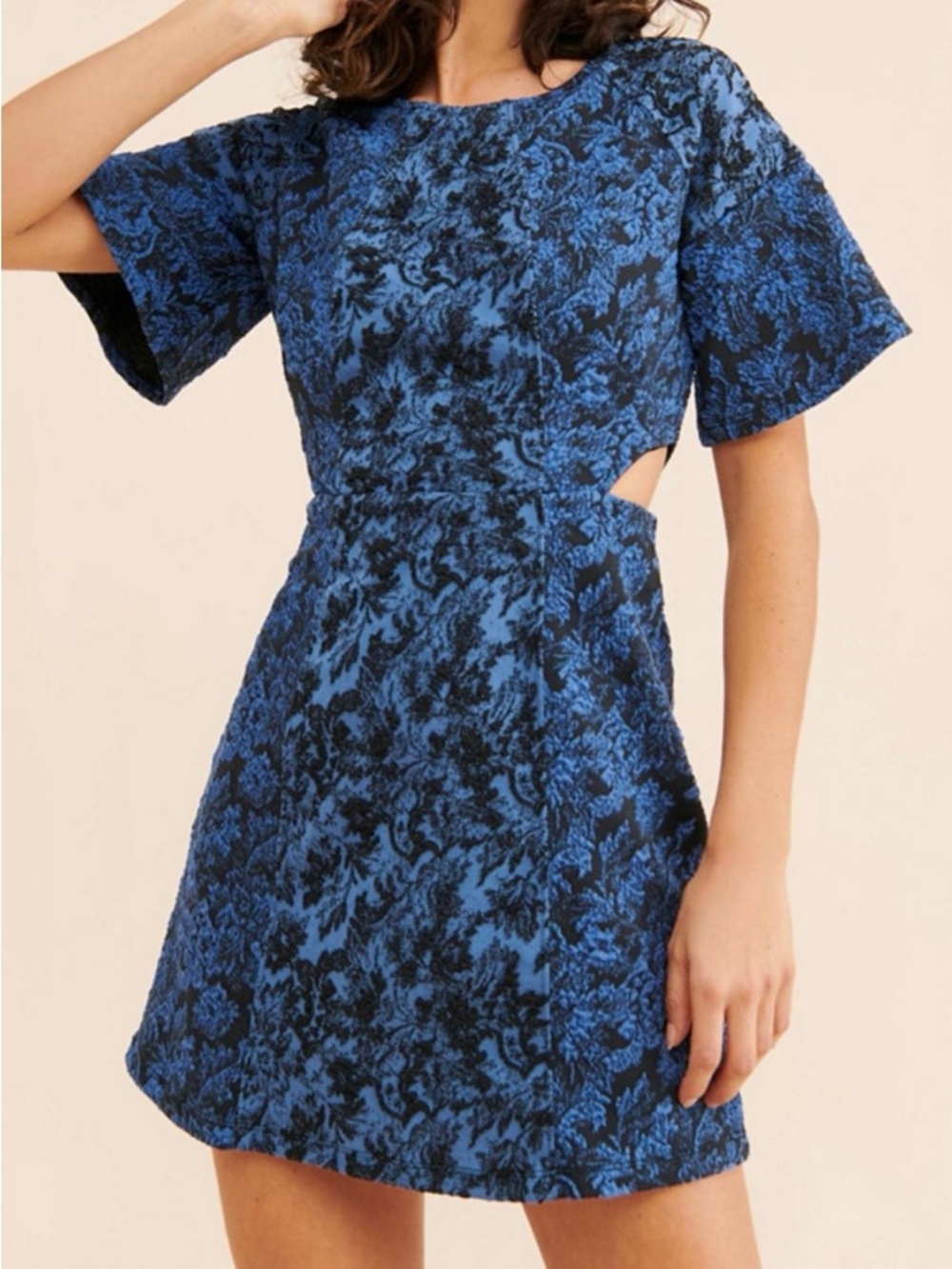 Anthropologie Floral Jacquard Cut Out Mini Dress